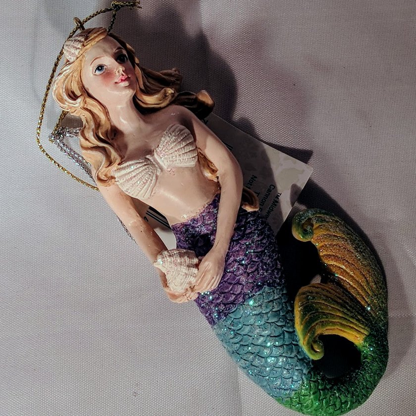 Mermaid Ornament with Purple, Blue, Green and Yellow Tail